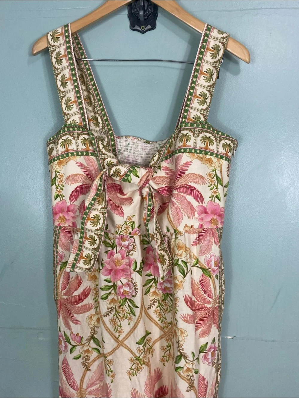 Farm Rio Palm Dream Strappy Jumpsuit Floral Linen Blend XL